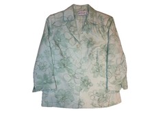 Alfred Dunner VTG green 3/4 sleeve v-neck blazer floral stitching pattern 12