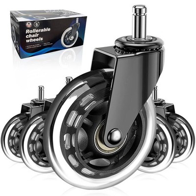 Office Chair Wheels, Set of 5, Rubber Chair Caster Wheels for Hardwood Floor,...