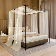 Canopy Bed Curtains with Lights for Girls  Adults, 2 Panels Sheer Bed Canopy