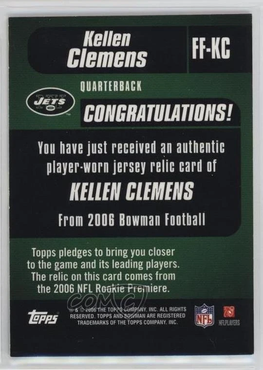 2006 Bowman Fabric of the Future Kellen Clemens #KC Rookie RC - Image 2 of 2