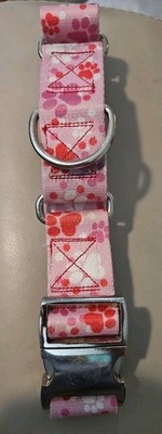 Country Brook Petz Martingale Dog Collar Pink White Paw Prints Size LARGE L