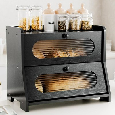 Bread Box for Kitchen Countertop Double Layer Large Capacity Bamboo Storage