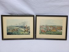 2 Fox Hunting Etching Prints Framed Vintage H Alken 25.5x19.5cm Rare Prop