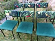 Set of 6 green velvet comfortable dining / office chairs with customised backs
