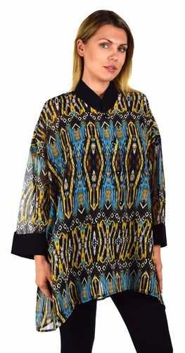 Plus Size Oversized Button Down Tunic Blouse Shirt, One Size (Fits XL-5X) - Picture 3 of 4