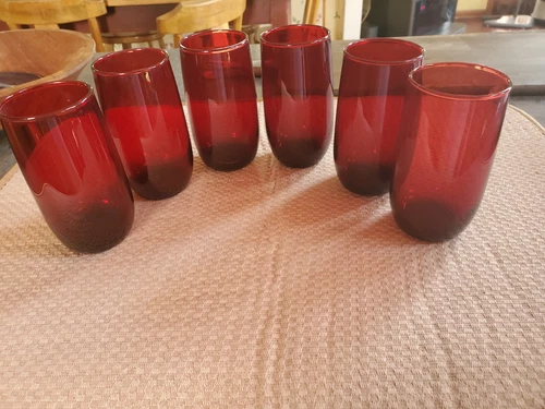 Vintage Lot Of 6 Anchor Hocking Ruby Red  5 ” Tall Drinking Glasses