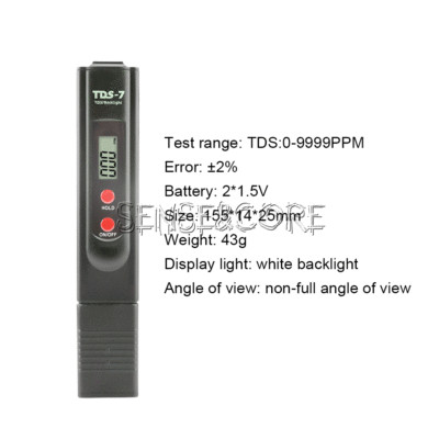 TDS-7 LED Digital Display Backlight Water Quality Detector Test Pen 0-9999PPM