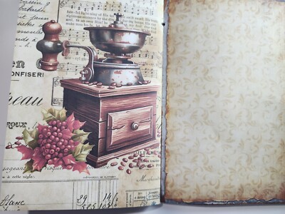 Junk Journal Booklet ''COFFEE TIME 2'' HANDMADE Cards, Pockets, Lg 8.5''x5.5''