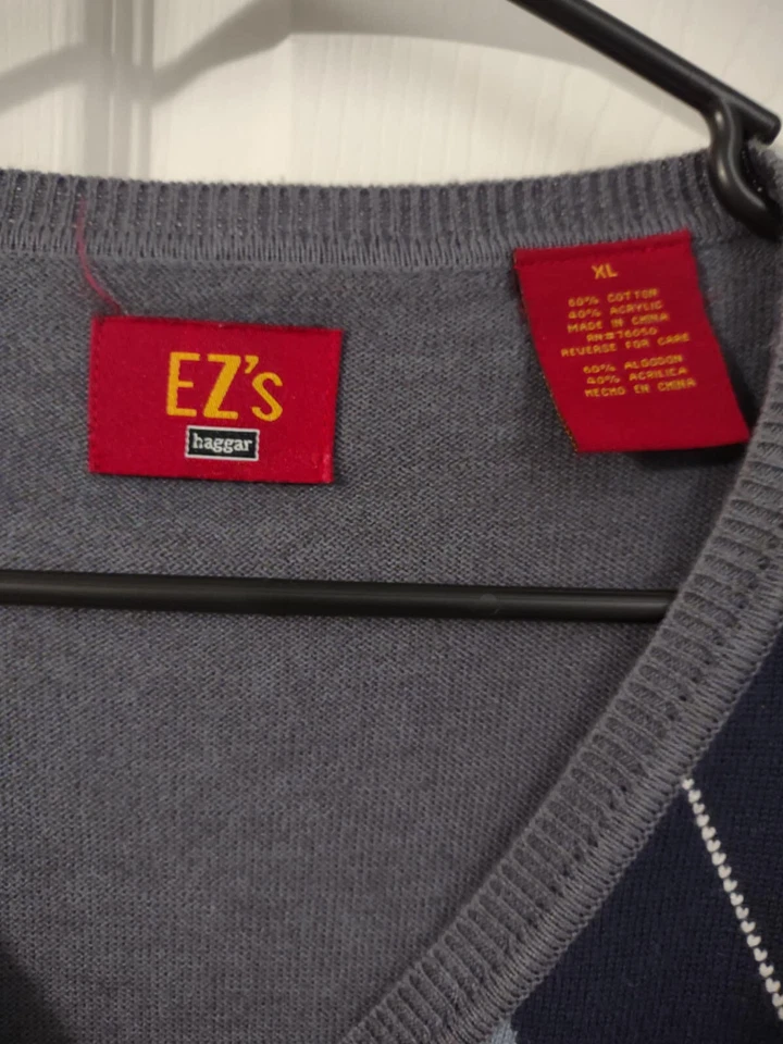 EZ's Haggar Argyle 毛衣背心男式灰色 X-大号 + 免费衬衫 H75 — 第 3/4 张图片