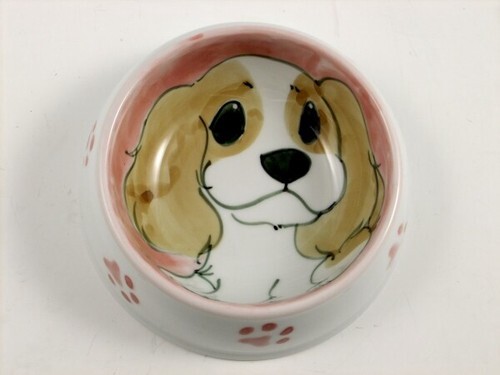Dog feeding bowl Arita yaki porcelain Handpainted Spaniel Made in Japan