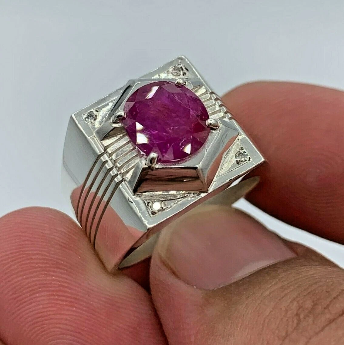 Genuine Ruby Gemstone Ring, 16.60 Carat, Sterling Silver Ring, Birthstone  Ring For Men|Amazon.com