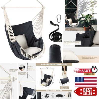 Ergonomic 500 lbs Hammock Chair - Includes Cushions & Carry Bag for Travel