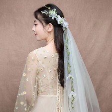 White Garland Veil Green Branch Exquisite Elegance Satin Garland For Weddin