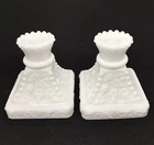 Pair of Vintage Westmoreland Milk Glass Grape Pattern Candle Holders
