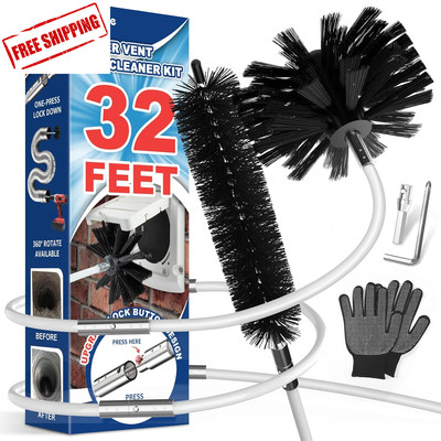 32 Ft Dryer Vent Cleaner Kit Flexible Brush with Drill Attachment 360� Cleaning