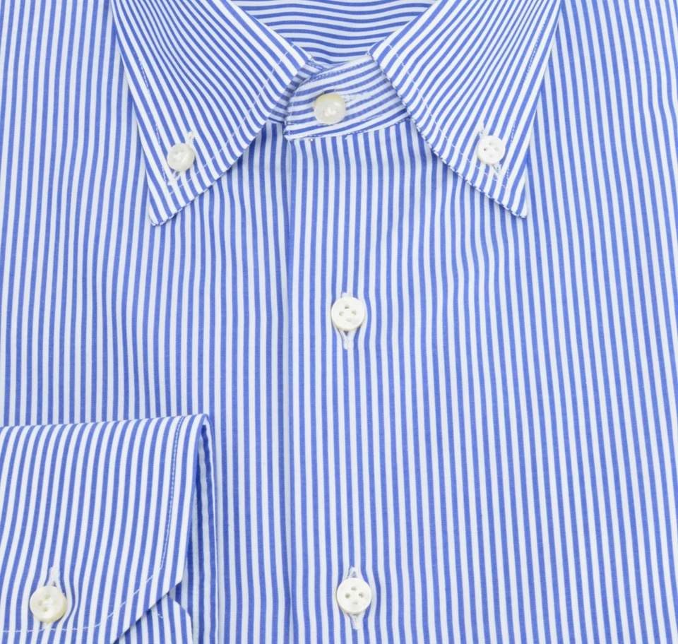 Мужская рубашка Aldo Bugatti стандартного покроя из чистого хлопка на пуговицах в синюю полоску - Изображение 2 из 3