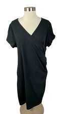 Soft Surroundings PL Black Faux Wrap Knit V Neck Dress 