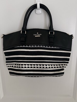 KATE SPADE Convertible Crossbody Handbag Black White Embroidered