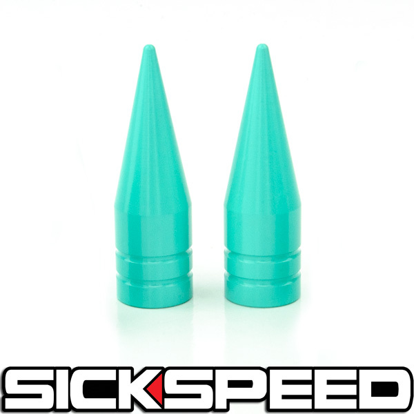 2x Mint Green Long Spiked Valve Stem Caps – Metal Thread Kit For Tires & Wheels