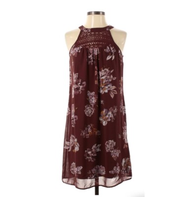 MAURICES Burgundy Floral Mini Dress Size XS
