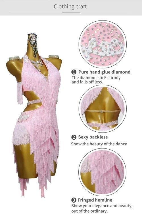 VETEMENTS Abito da ballo latino sexy donna festa gonna corta ragazza linea abbigliamento frange vestiti