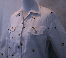 Sweet Lily Embroidered Jean Jacket White Cotton Blend Sz P/m Nwt