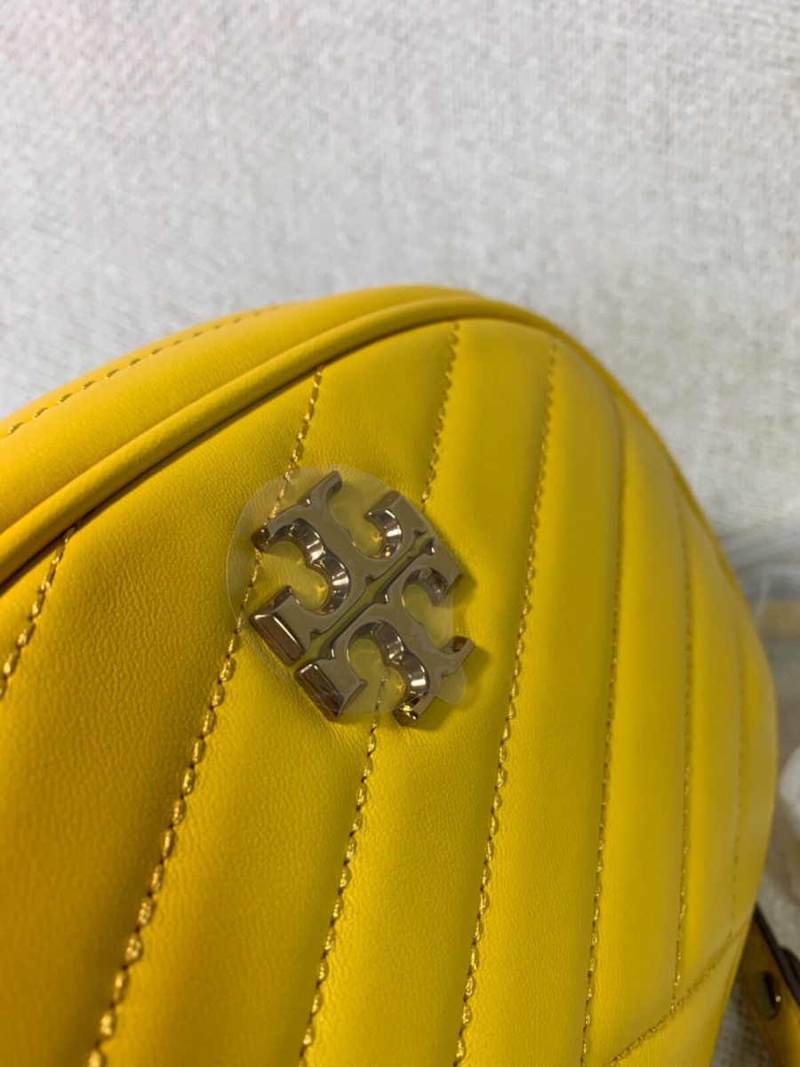 NEW Tory Burch Kira Chevron Goldfinch Yellow Leather Small Camera