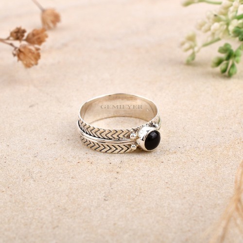 925 Sterling Silver Ring Onyx Natural Gemstone Anxiety Relief Women's Jewelry - Picture 4 of 10