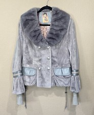 Funky East Design Corp Fur Coat Jacket Womens Medium M Gray Blue Layered Sleeves