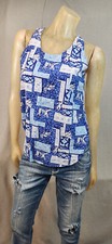 Vintage Santa Cruz Blue Hawaiian Tank Top MEDIUM Made In USA Cotton Shirt Blouse
