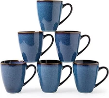 17 oz Coffee Mug Set (Pack of 6), Large Blue Ceramic Coffee Mug Set with Handle