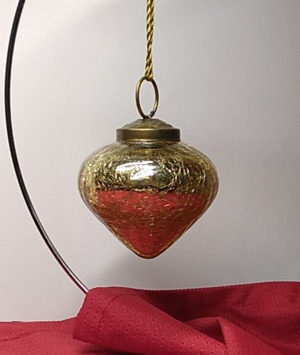 Kugel Crackle Glass Style Christmas Ornament Gold Heavy Glass 2 1/2"
