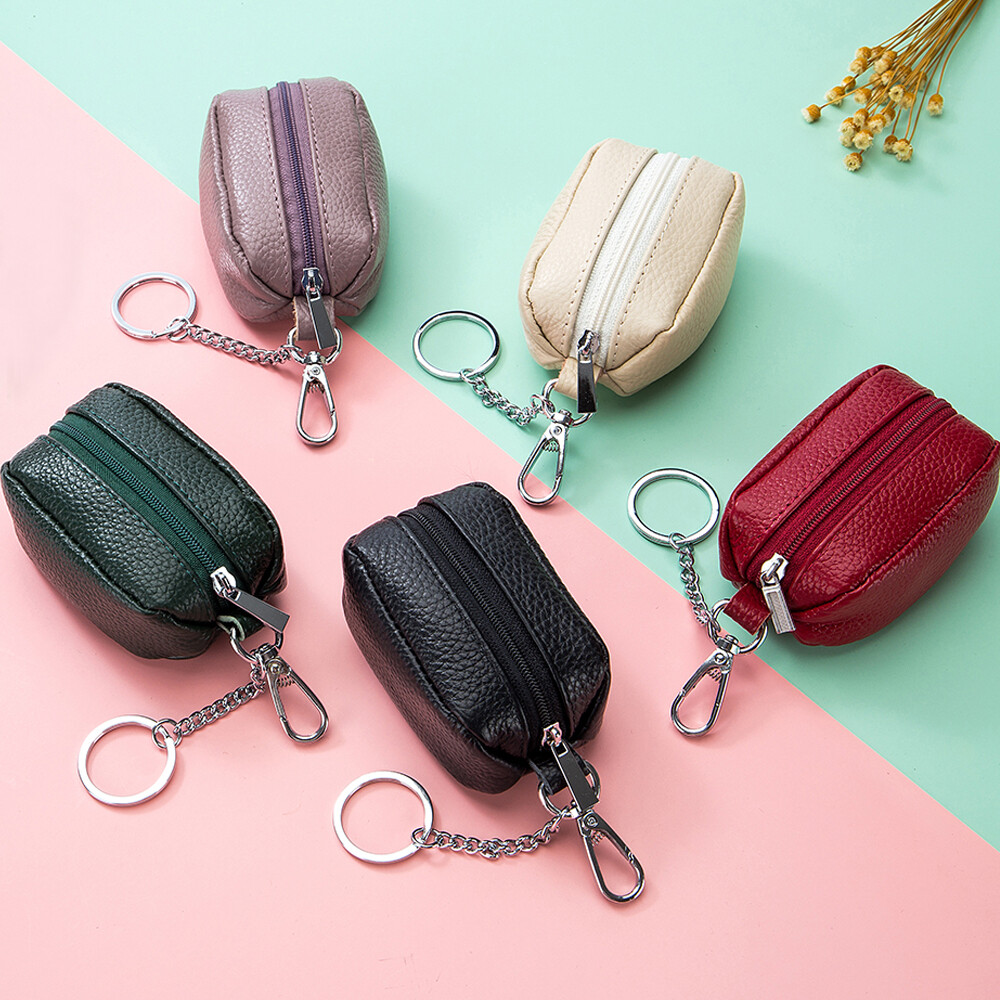 Genuine Leather Zipper Coin Purse Wallet Mini Keyring Change Pouch