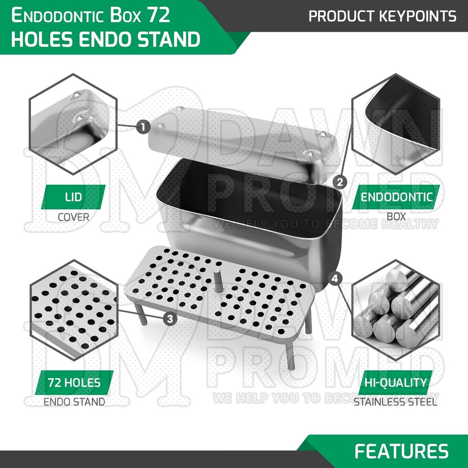 Endodontic Box 100 x 44 x 54mm 72 Holes Endo Stand Surgical Dental ...