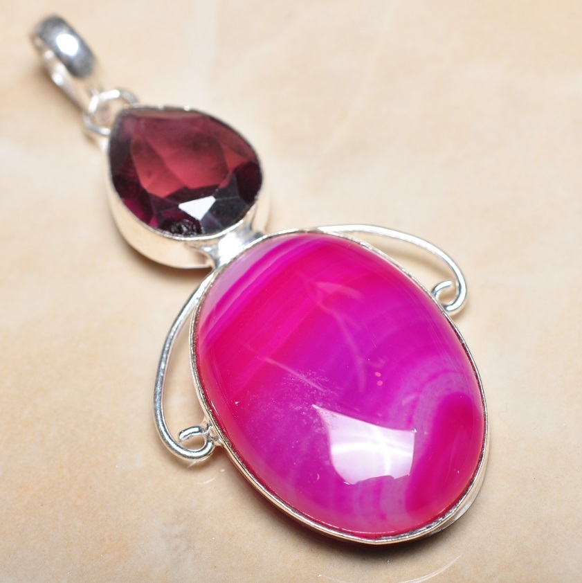 Pendentif En Agate Botswana Onyx Jaspe Argent 925 - Fait Main, 2.25 Pouces - Neuf