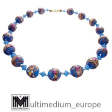 Alte Murano Glas Halskette Blau vtg glass necklace millefiori 50s
