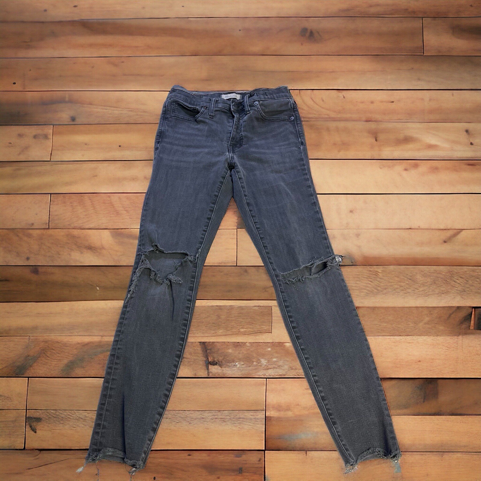 Madewell Black 9-inch High Rise Skinny Jeans Size 28 Raw Hem Zip Fly