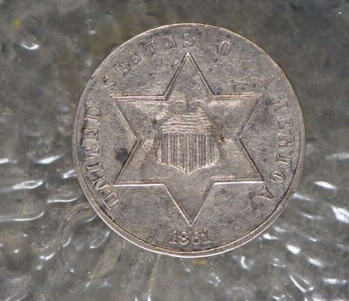 1861 Three Cent Silver Trime 3c High Grade AU Beauty - Picture 2 of 15