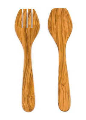 Olivenholz Salatbesteck Set - Naturholz Servierbesteck Ca. 35cm Mit Maserung