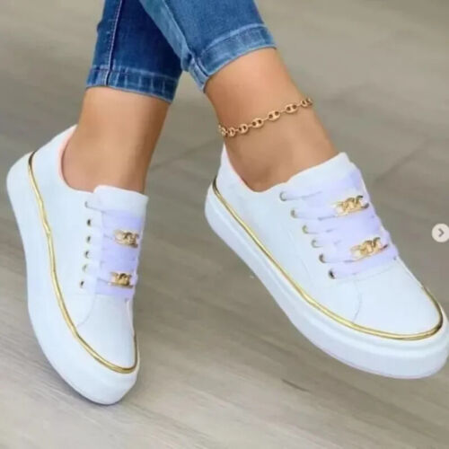 Damen Sneaker 2025 Neu Mode Kette Leder Bequem Runde Spitze - Bild 8 von 27