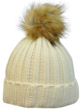 Winter Beanie Warm Knitted Hat with Faux Fur Pom Pom
