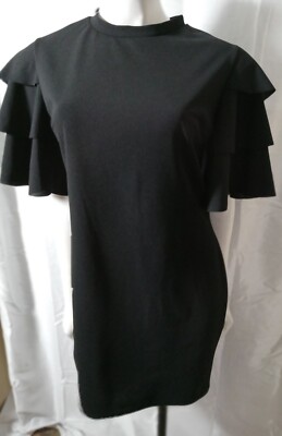 Touch Me black midi dress Short Ruffle Sleeve Spandex  Pullover Size Large Usa