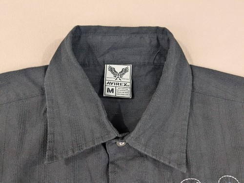 Vintage Y2K Avirex Shirt Adult Medium Black Embroidered Button Up - Picture 3 of 12