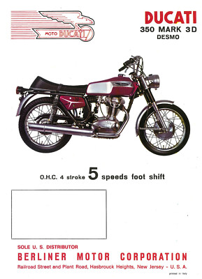 DUCATI Brochure 350 Mark 3D Desmo USA version 1969 & 1970 Sales Catalog ORIGINAL