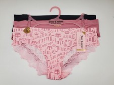 JUICY COUTURE 3-Pack Women M L XL No Panty Lines Lace Panties Black Mauve Pink