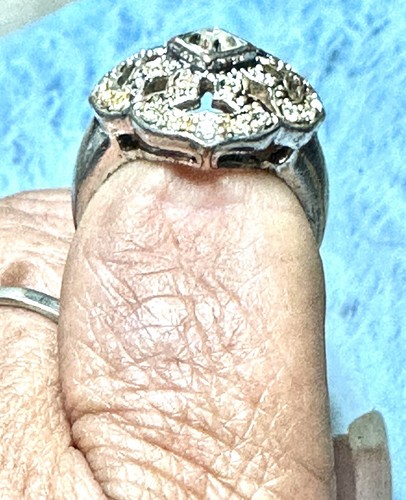 Vintage Silver Tone Rhinestone Flower Cluster Cocktail Ring, size 8.5 - Picture 5 of 9