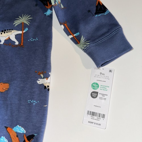 Carter's Baby Boys' Cotton Zip-up Sleep N Play Navy Blue Dinosaurs 9 Months - Picture 2 of 14