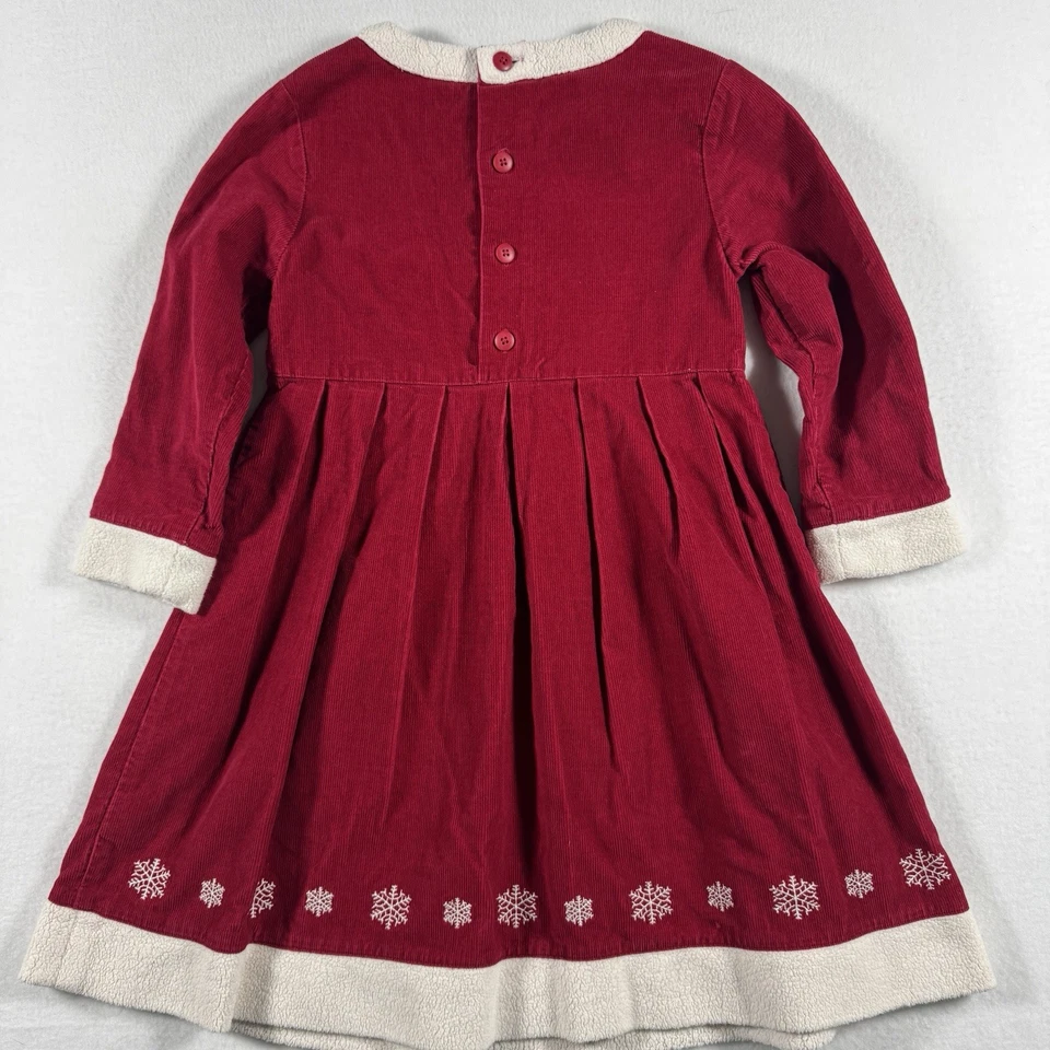 Hanna Andersson Red Corduroy Holiday Dress Girls 110 (5y) Faux Fur Snowflakes - Image 2 of 4