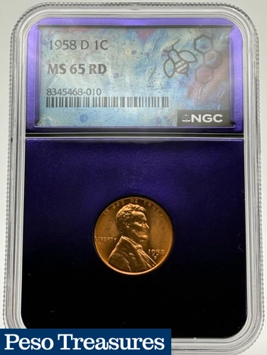 1958-D Lincoln Wheat Cent – NGC MS65 RD – Purple Core Holder