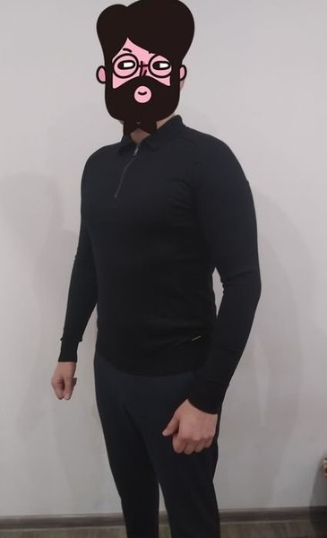 Men Roy Robson Polo Sweater Black Virgin Wool 40